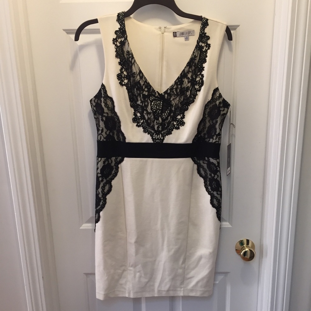 COPY - J.Lo W. White Sleeveless Dress with Lace Detail